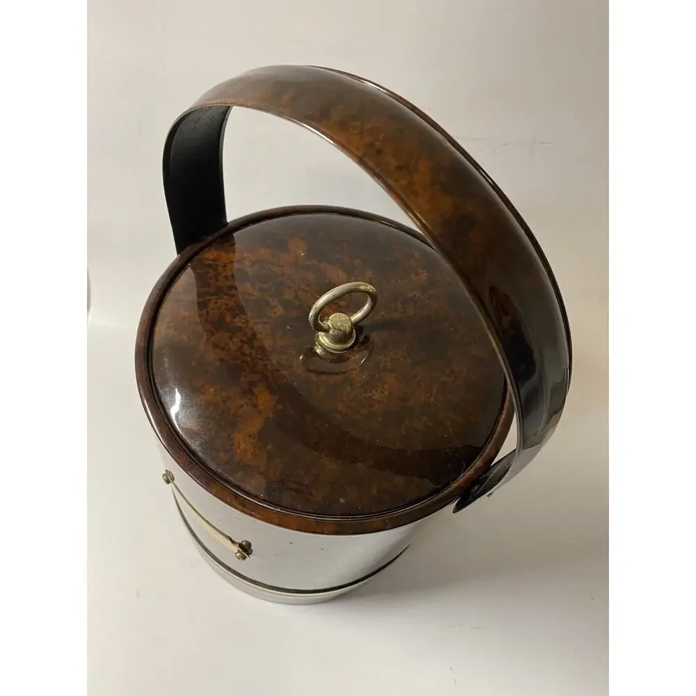 MCM Vintage Georges Briard Vinyl And Brass Ice Bucket Entertaining Mid Century